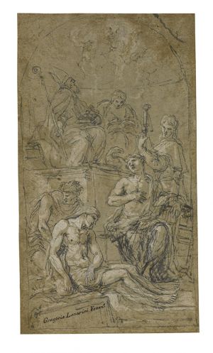 Gregorio Lazzarni - Design for an altarpiece. Saints Nicholas of Bari, John the Evangelist, James the Greater, Lawrence, and Lazarus